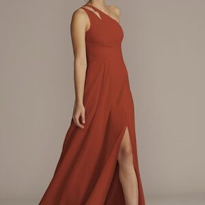 David’s Bridal Chiffon One-Shoulder Cutout Dress